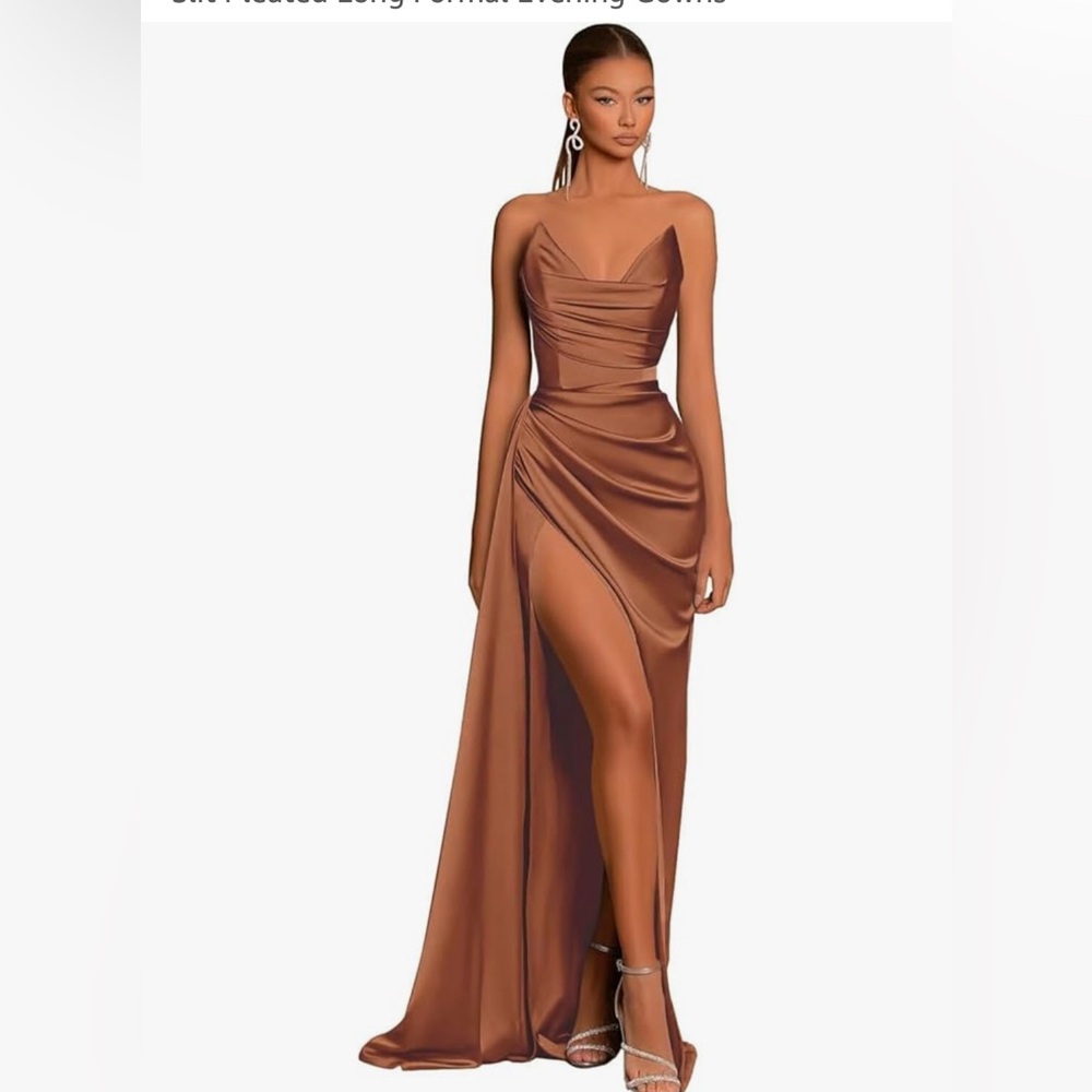 Never worn satin formal/prom dress burnt orange